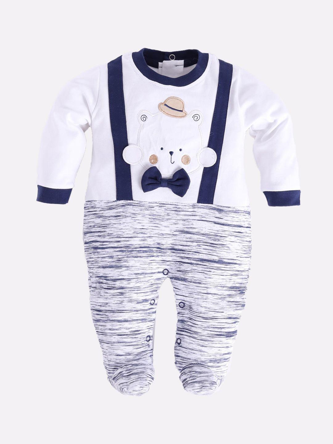 baby go boys navy blue & white pure cotton rompers