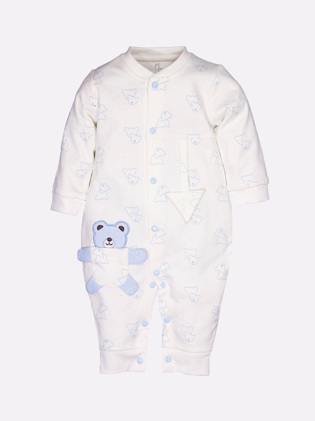 baby go boys white & blue printed pure cotton rompers