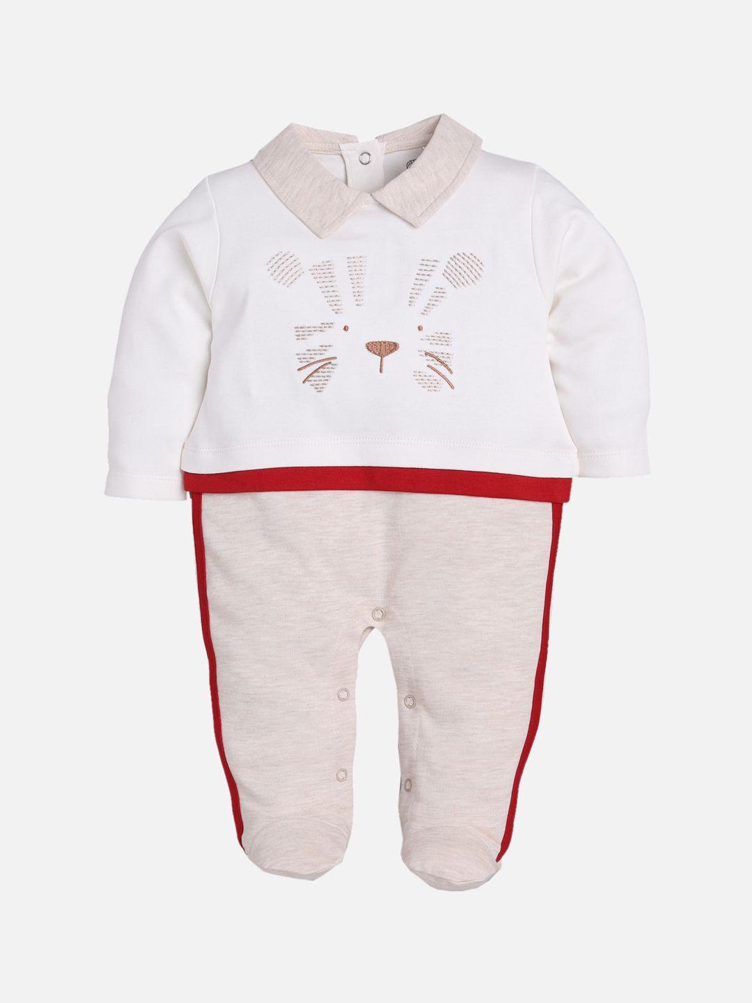 baby go boys white & red embroidered pure cotton rompers