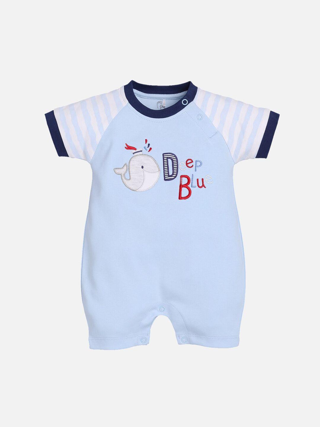 baby go infant boys blue & white printed cotton rompers