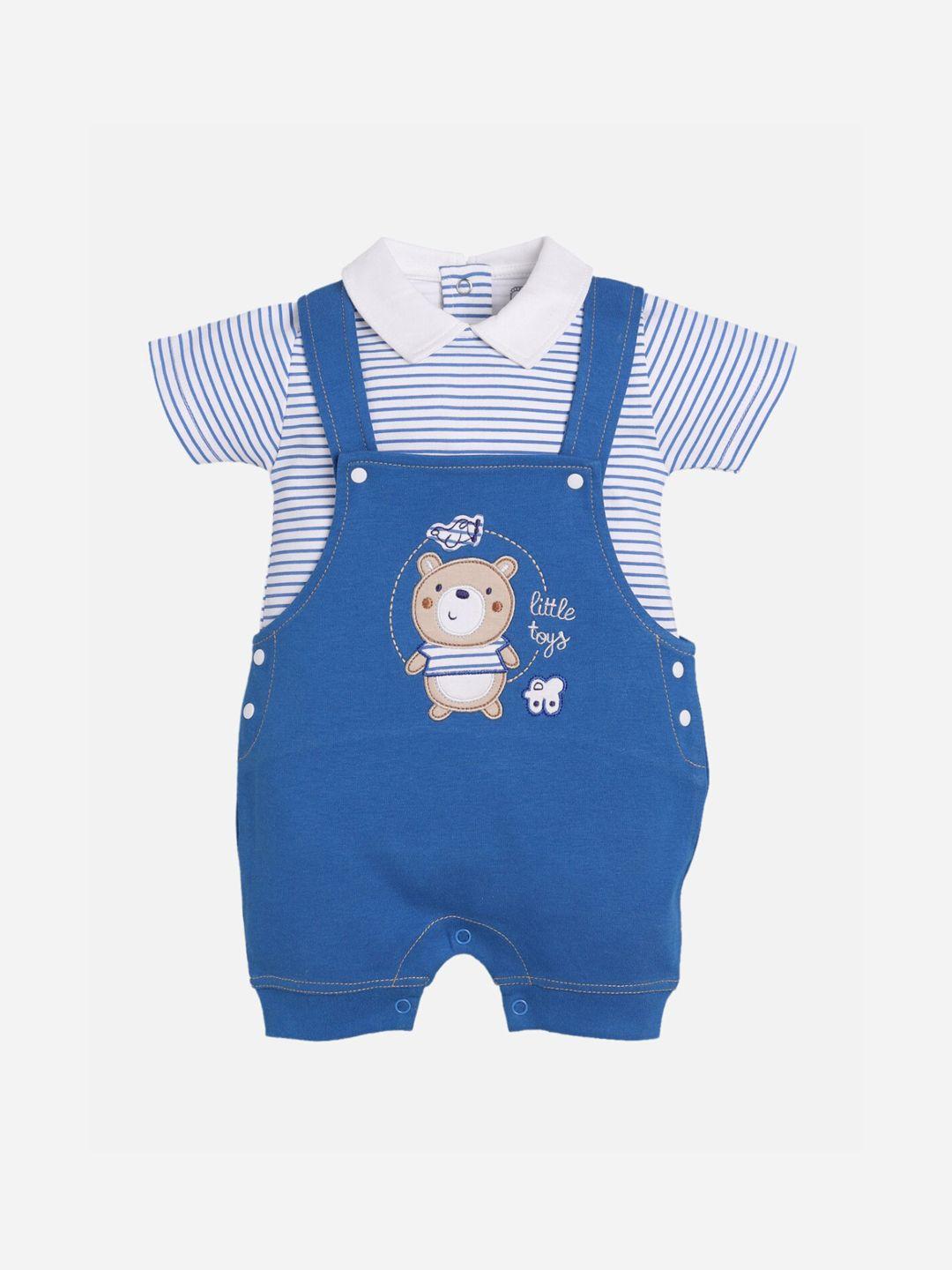 baby go infant boys blue & white pure cotton dungarees with t-shirt