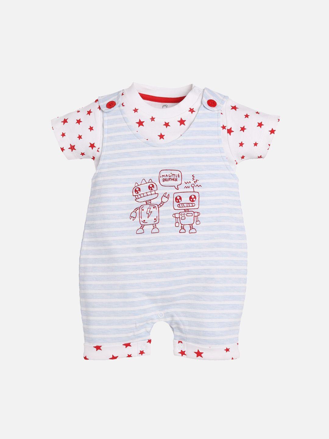 baby go infant boys printed white & grey cotton t-shirt with rompers