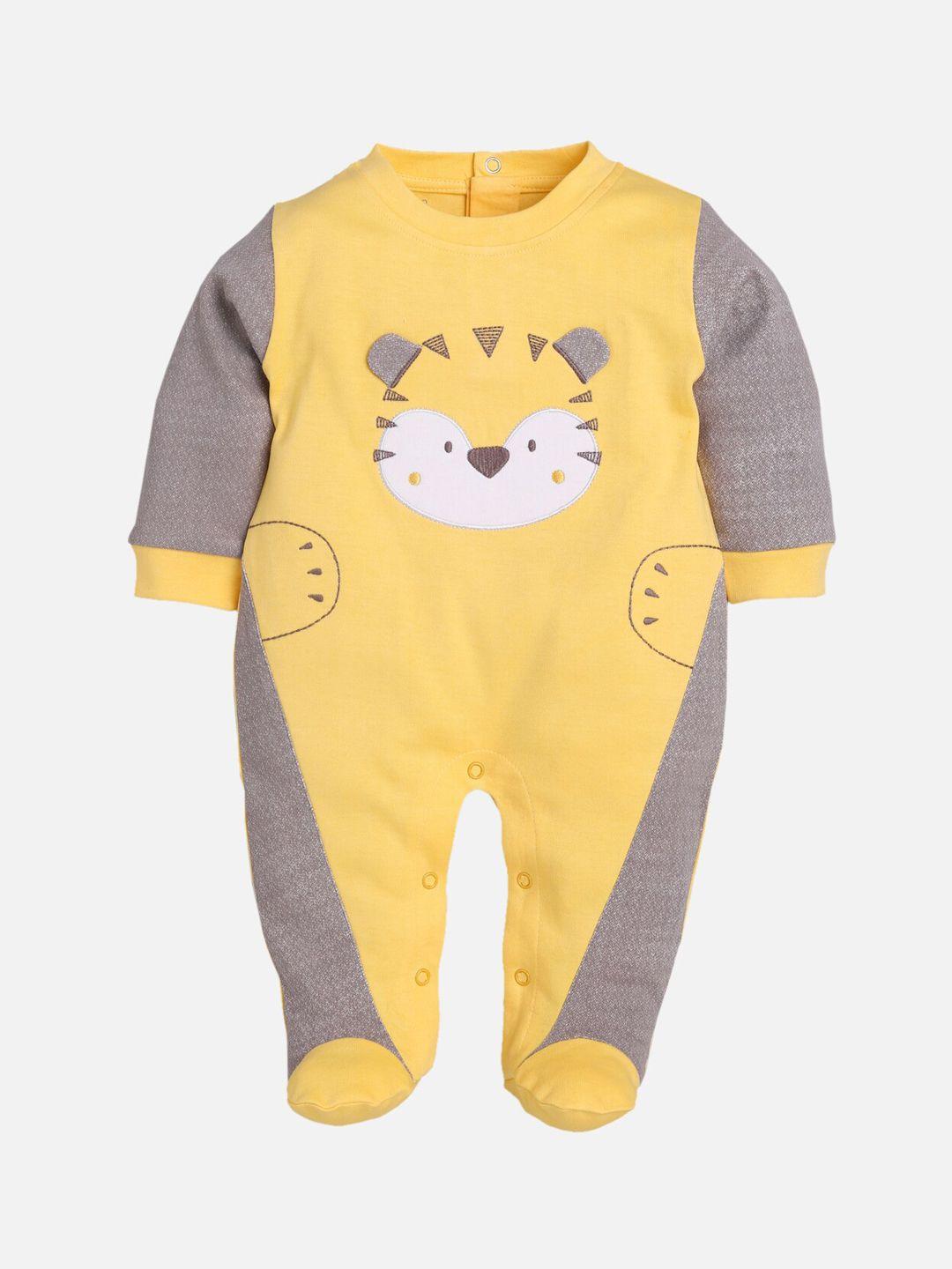 baby go infant boys yellow & grey printed cotton rompers