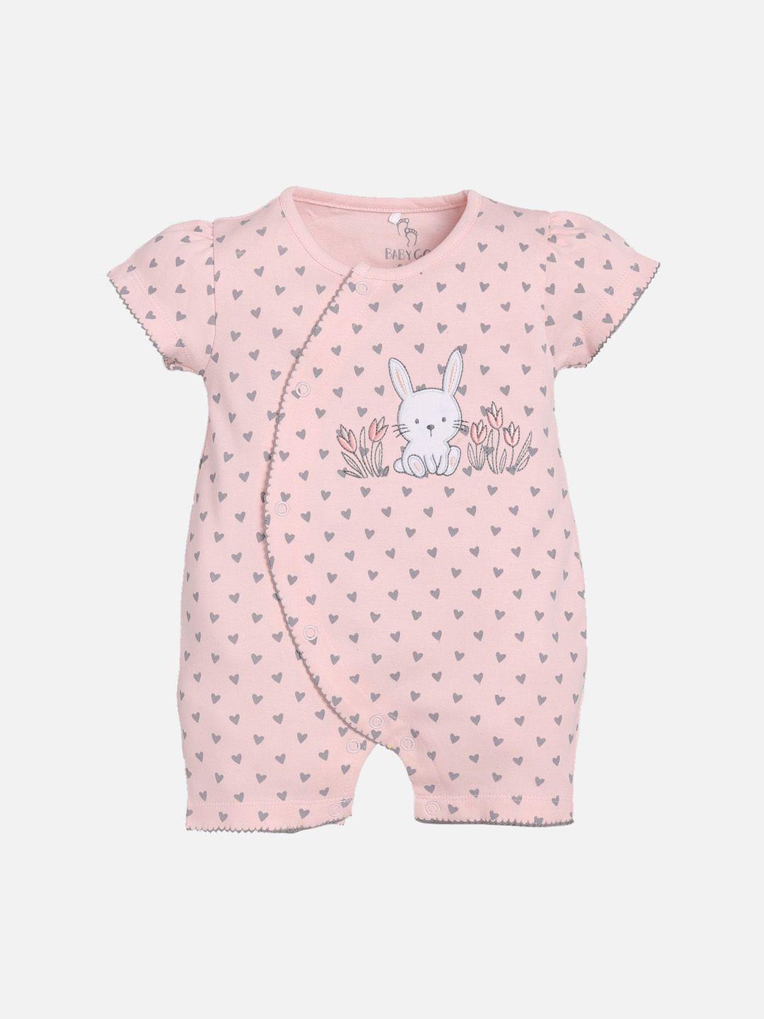 baby go infant kids peach-coloured & grey printed rompers