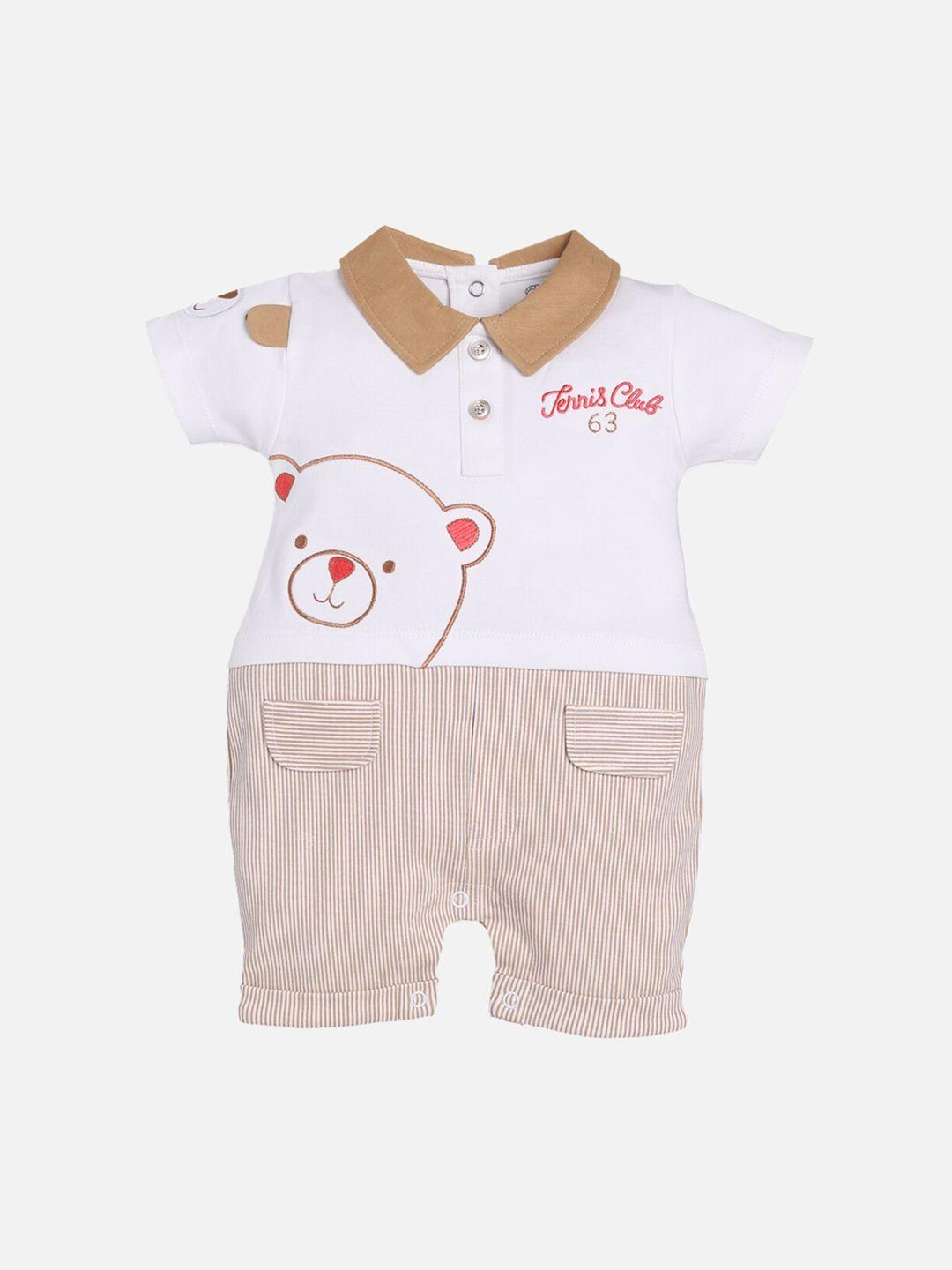 baby go infant kids white & beige embroidered romper