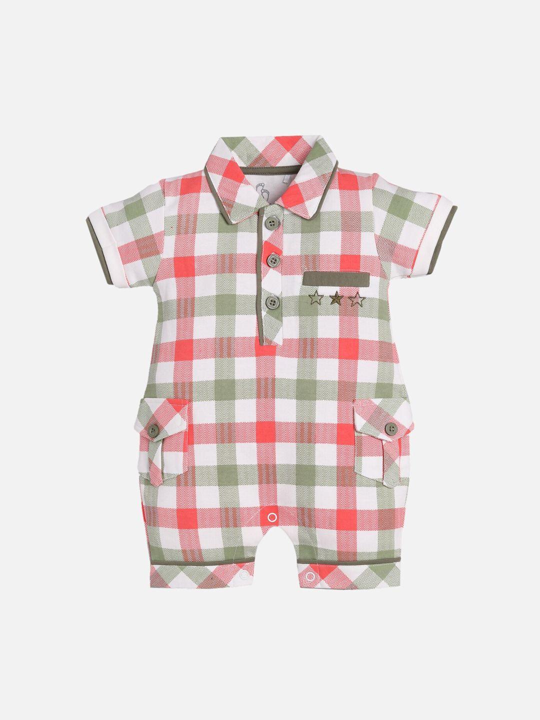 baby go infant kids white & pink checked rompers