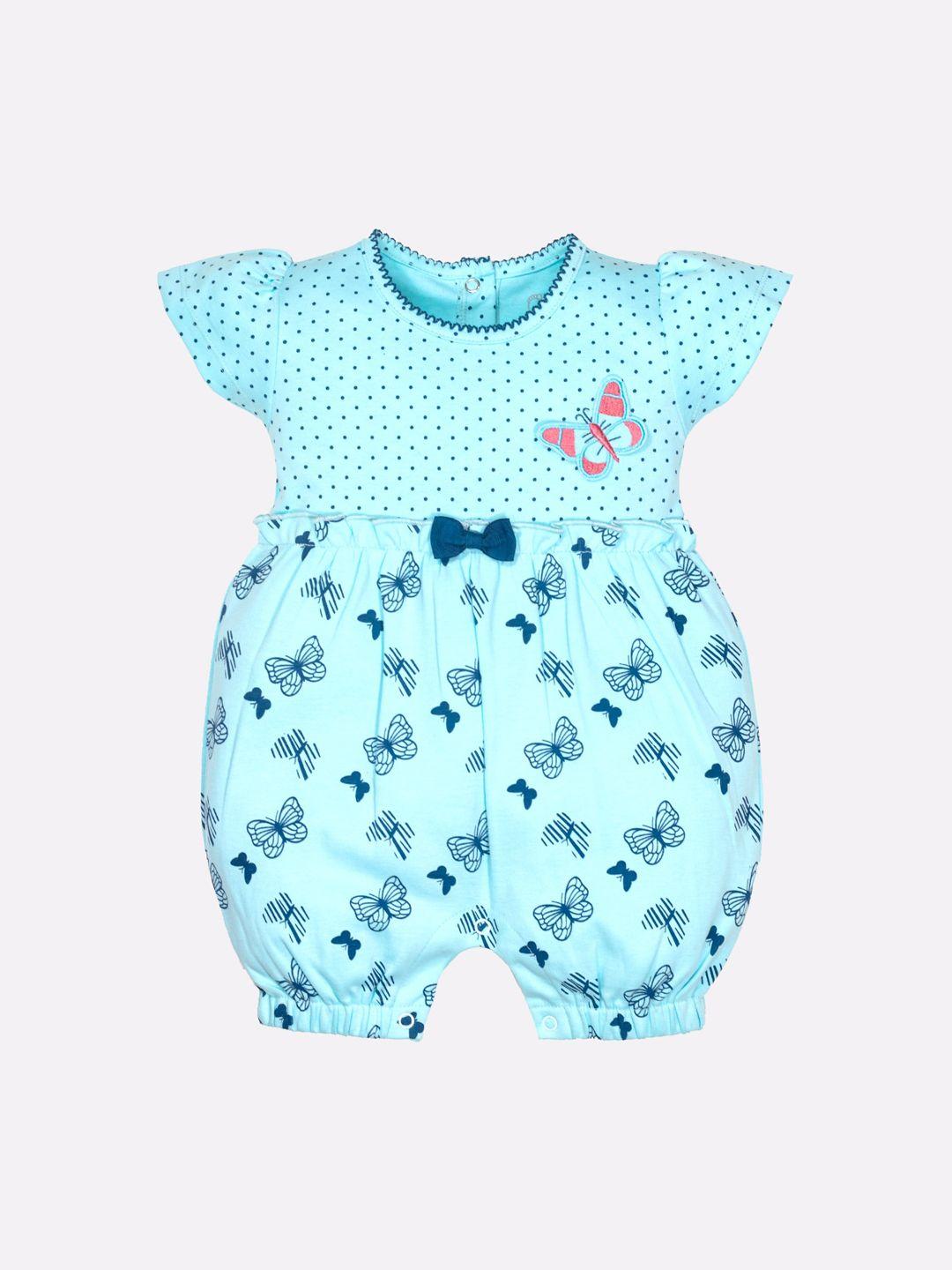 baby go infants girls blue & pink printed pure cotton romper