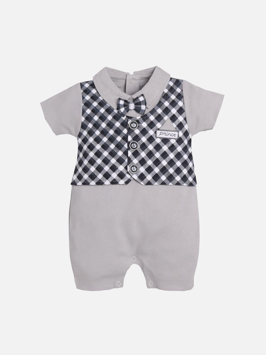 baby go infants kids white & grey printed rompers