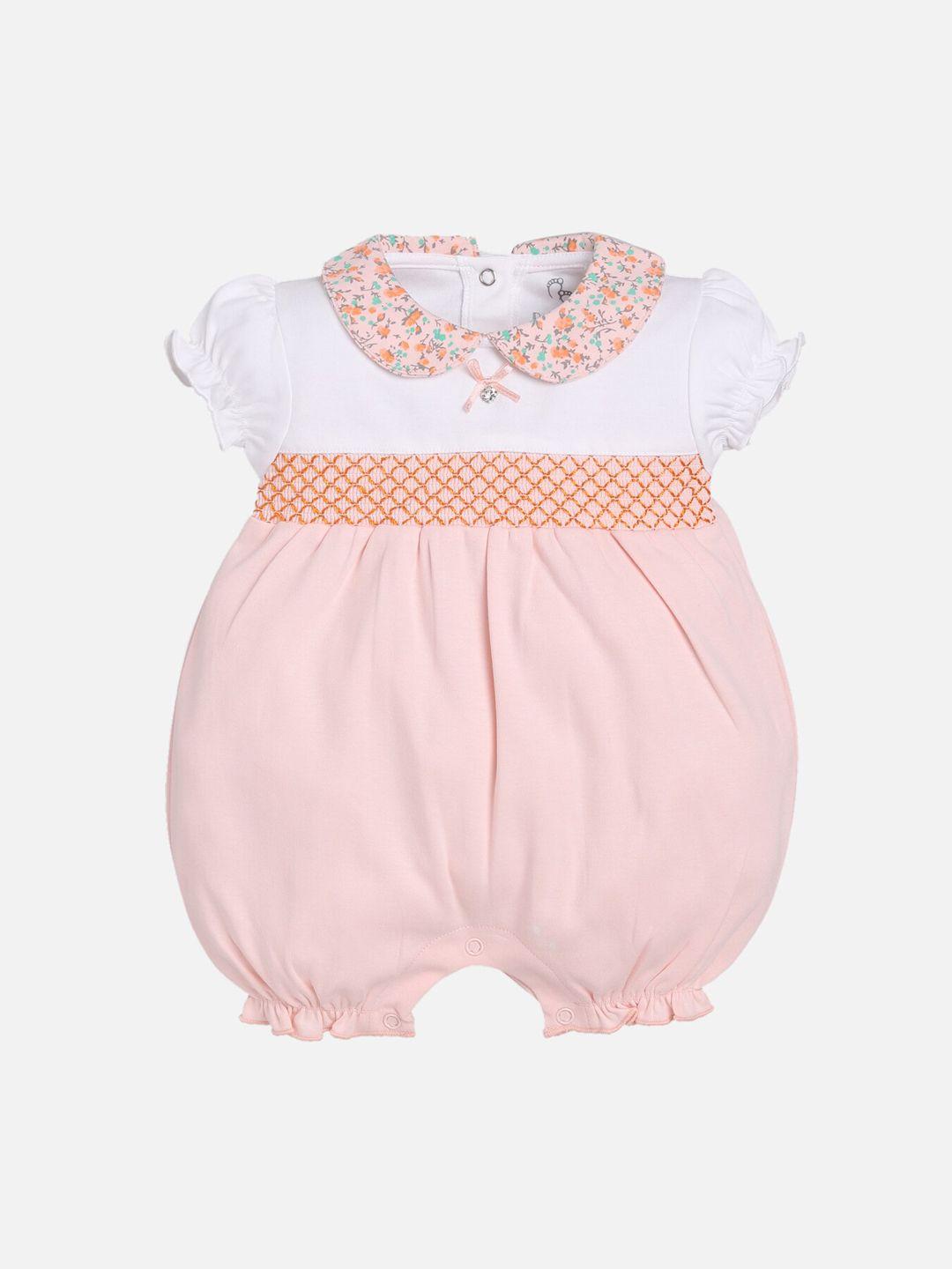 baby go infants kids white & peach-coloured colourblocked romper