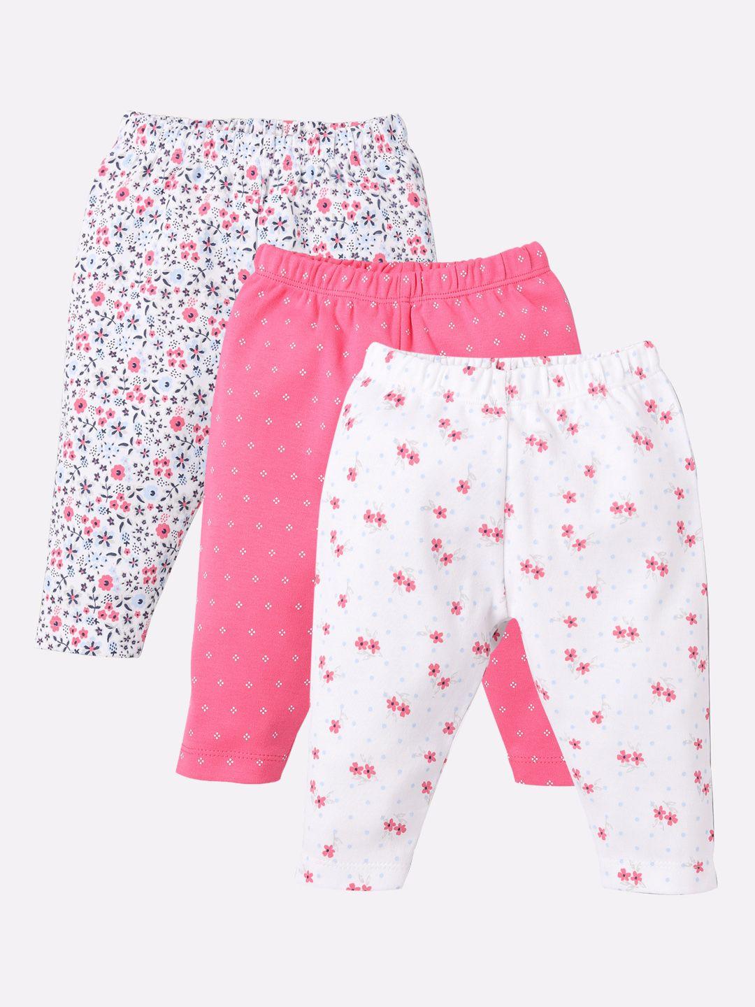 baby go infants pack of 3 pink, white & blue printed 100 % cotton lounge pants