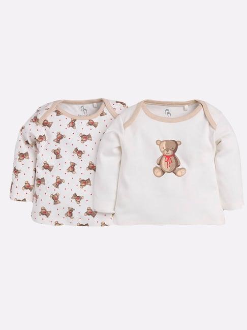 baby go kids beige & white printed t-shirts (pack of 2)