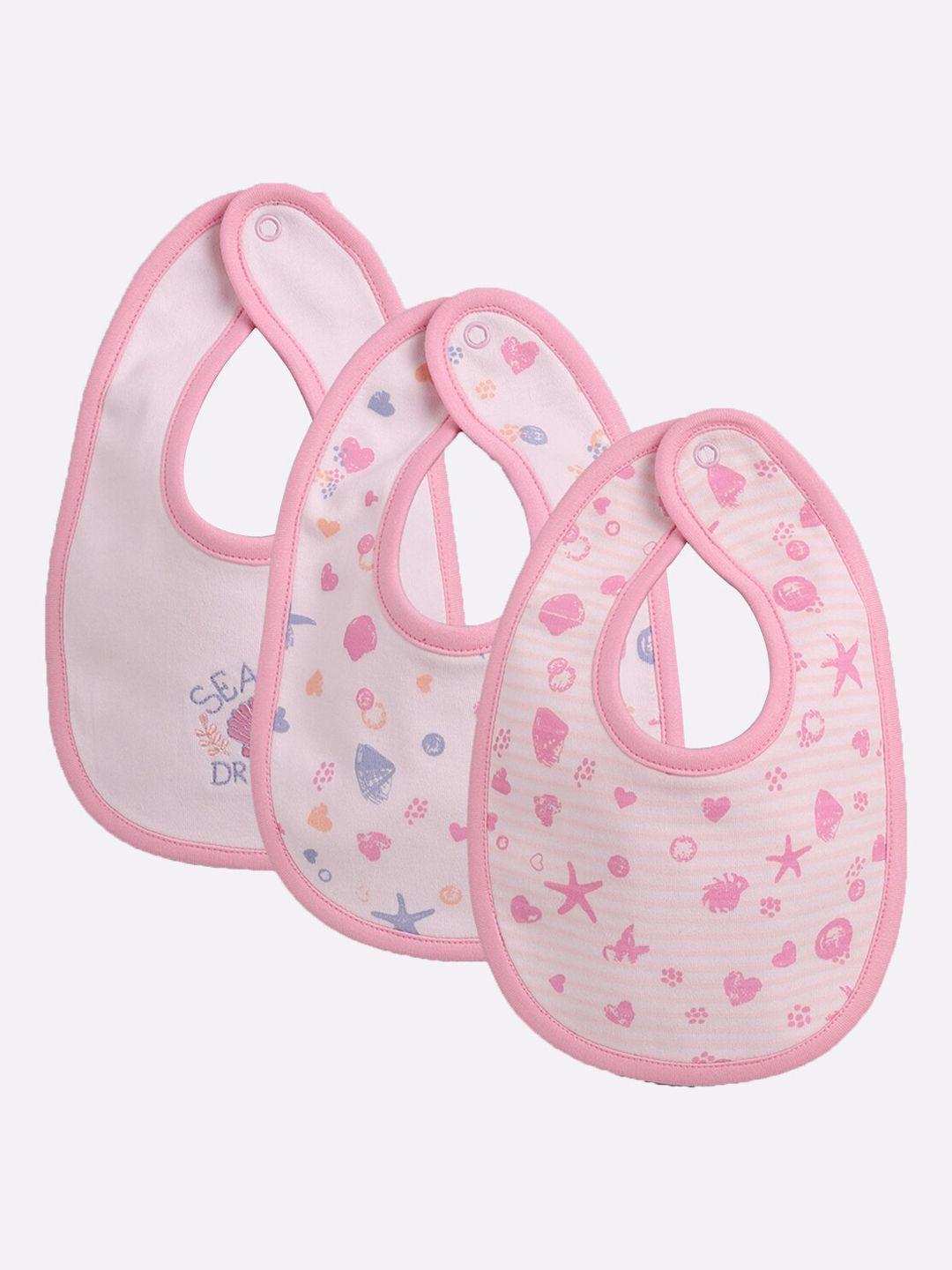 baby go kids pack of 3 peach-coloured pure cotton printed bibs