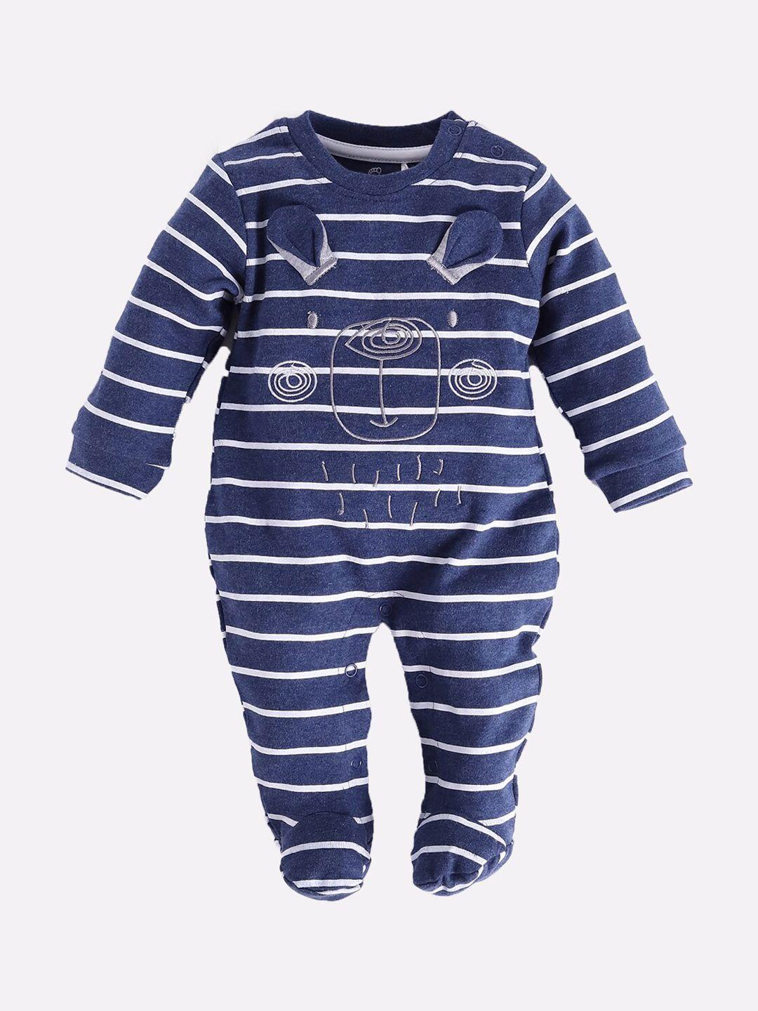 baby go navy blue striped cotton rompers