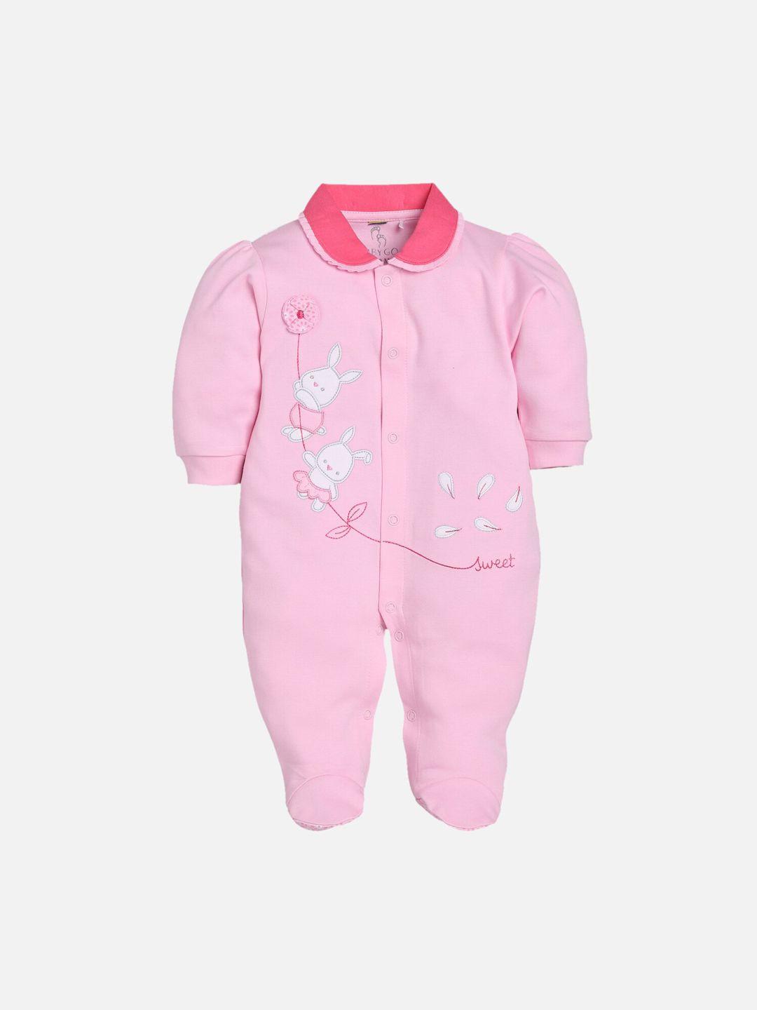 baby go unisex kids pink embroidered regular fit cotton creeper rompers