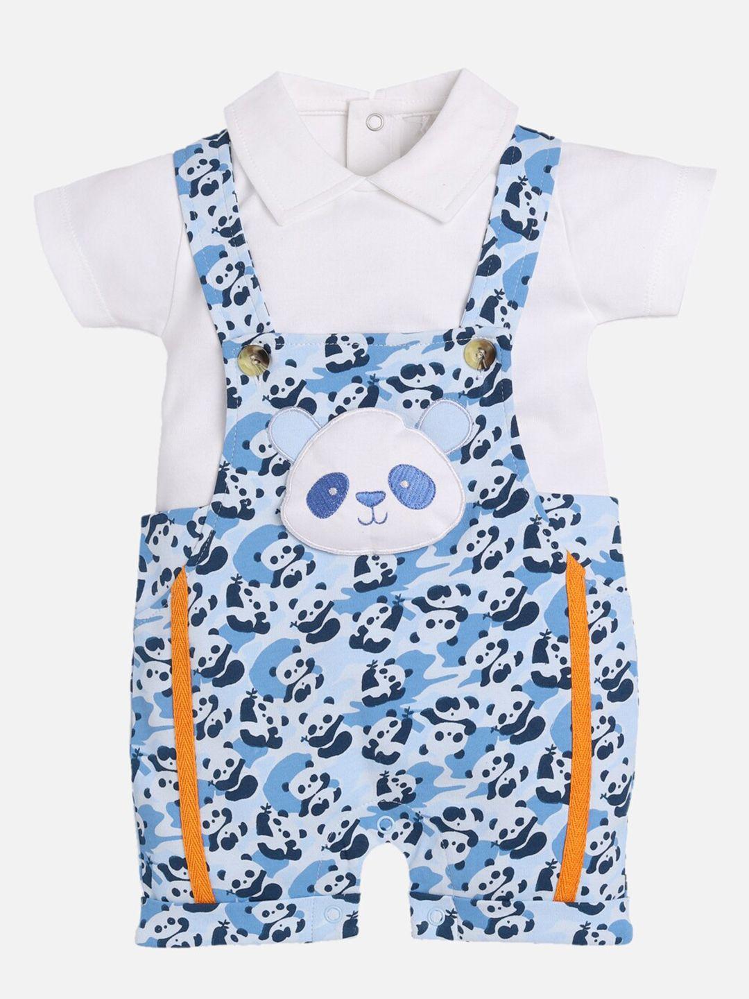 baby go unisex white & blue solid top with shorts