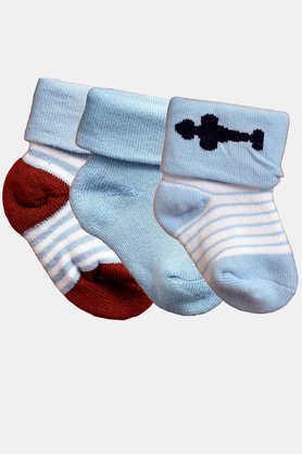 baby infants soft cotton ankle length socks - pack of 3 (0-6 months) - multi