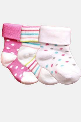 baby infants soft cotton ankle length socks - pack of 3 (0-6 months) - multi