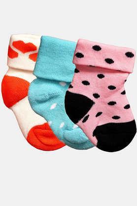 baby infants soft cotton ankle length socks - pack of 3 (0-6 months) - multi