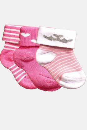 baby infants soft cotton ankle length socks - pack of 3 (0-6 months) - multi