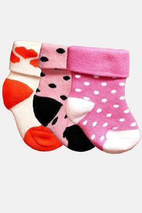 baby infants soft cotton ankle length socks - pack of 3 (0-6 months) - multi