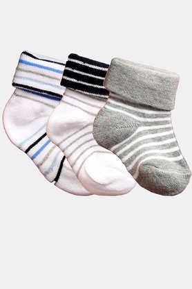 baby infants soft cotton ankle length socks - pack of 3 (0-6 months) - multi