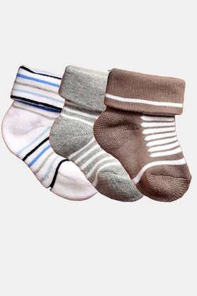 baby infants soft cotton ankle length socks - pack of 3 (0-6 months) - multi