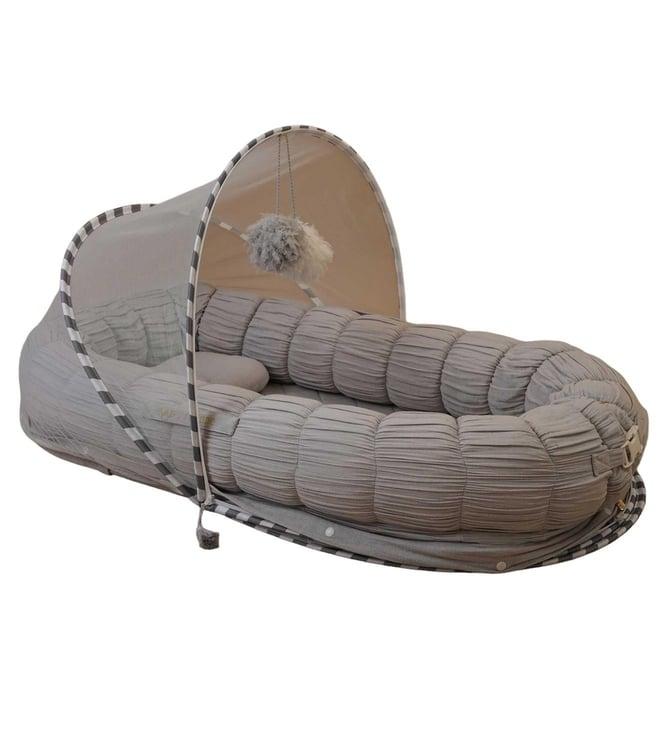 baby jalebi bubba grey sleep cloud baby nest bed with mosquito net, pillow - newborns and infants