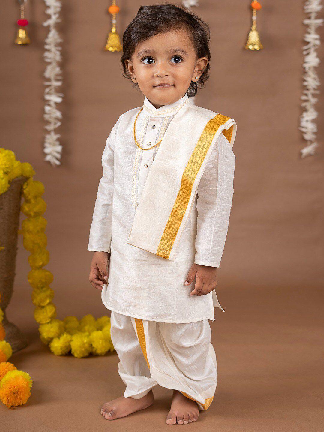 baby moo boys pure banaras silk dhoti pants & kurta with angavastram