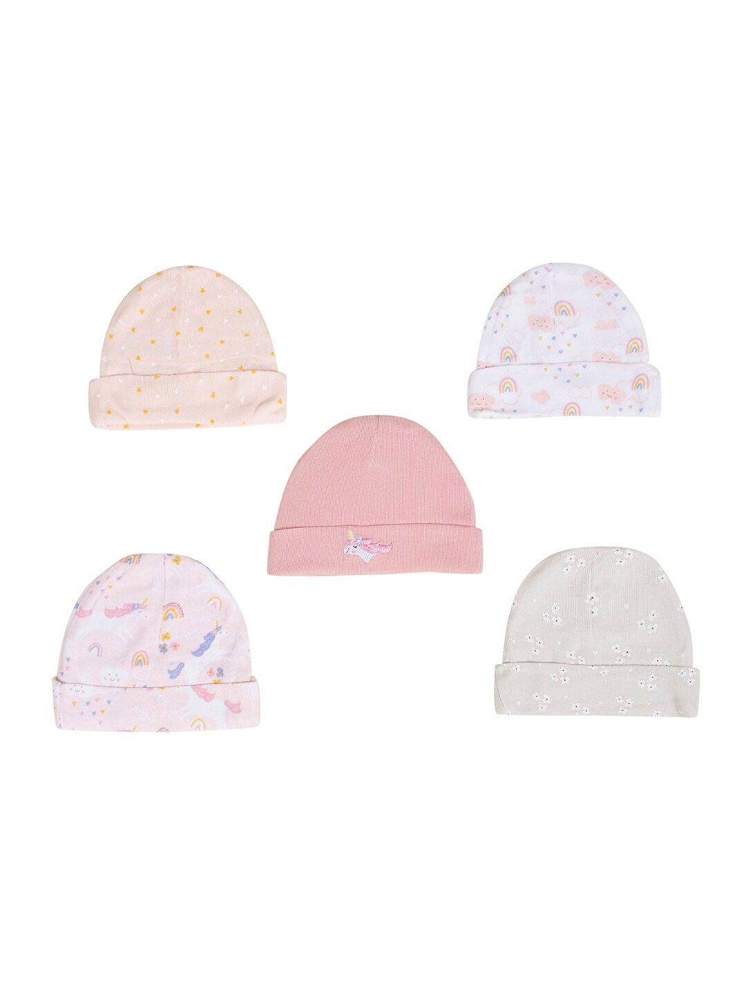 baby moo girls pack of 5 printed cotton beanie