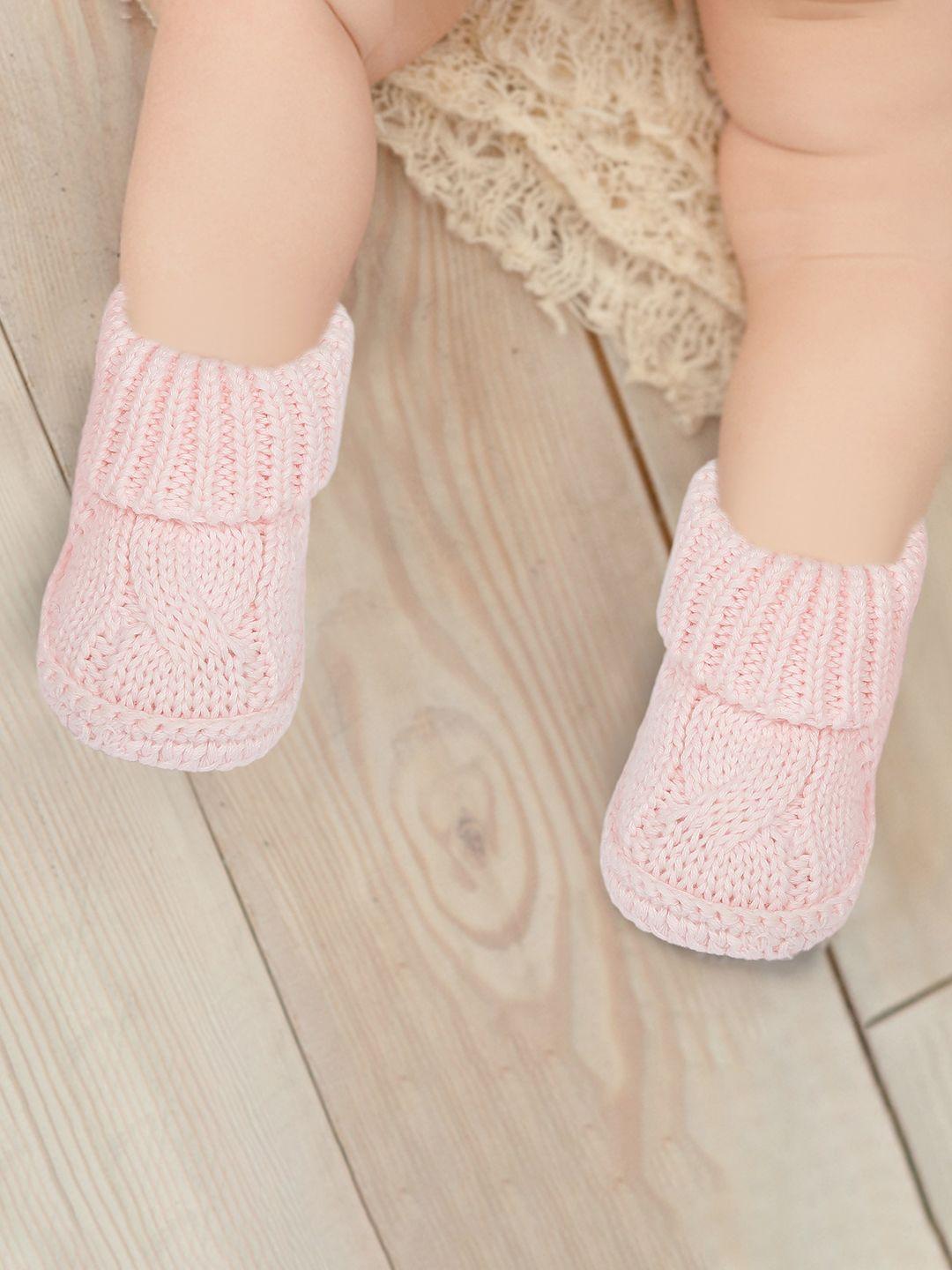 baby moo girls peach solid organic knitted cotton  booties