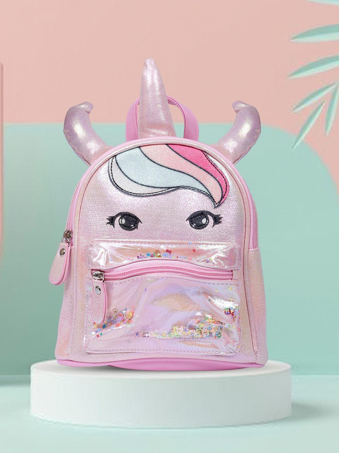 baby moo girls pink & black sequined trendy backpack