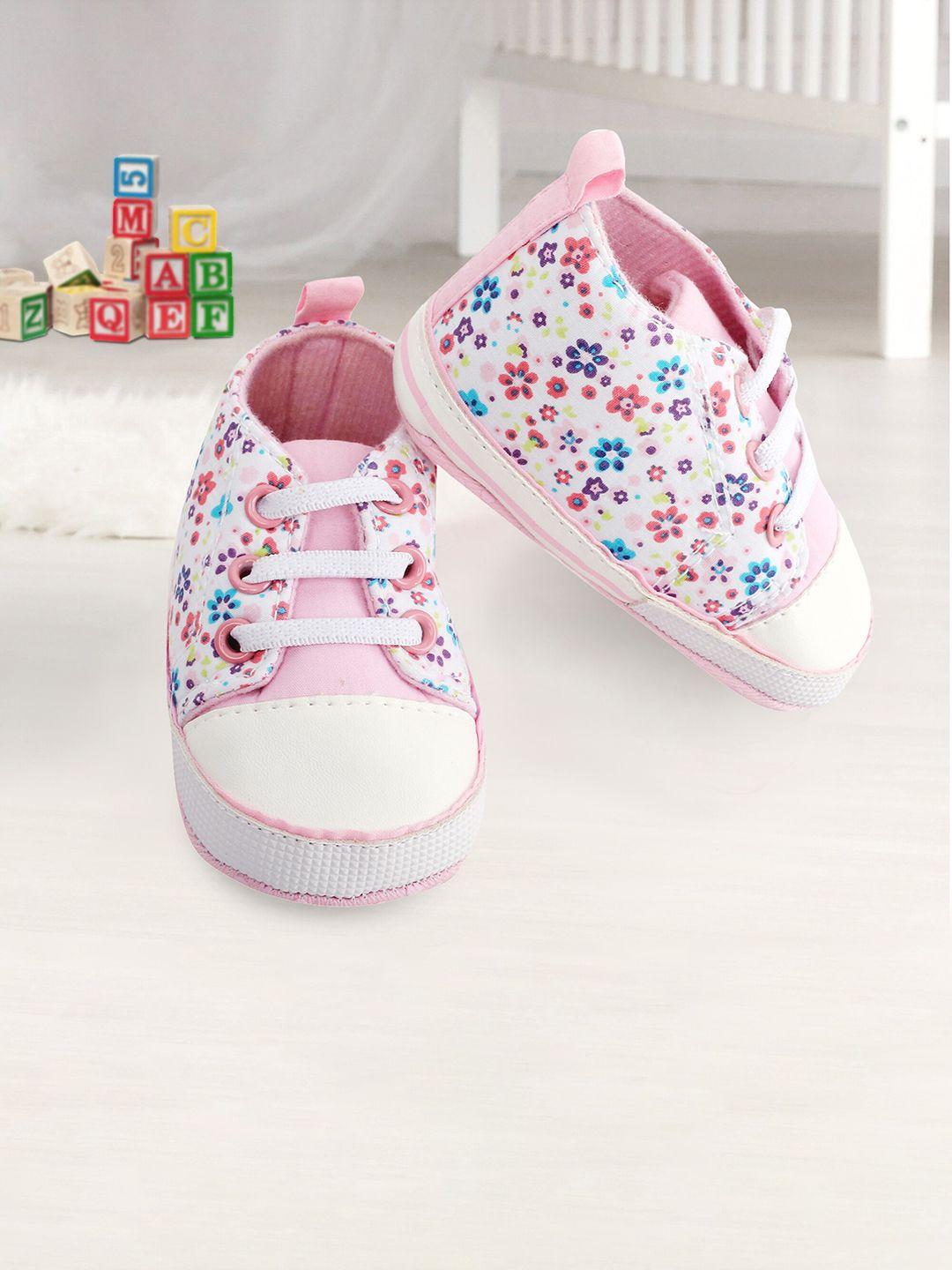 baby moo girls pink & blue floral printed high top booties