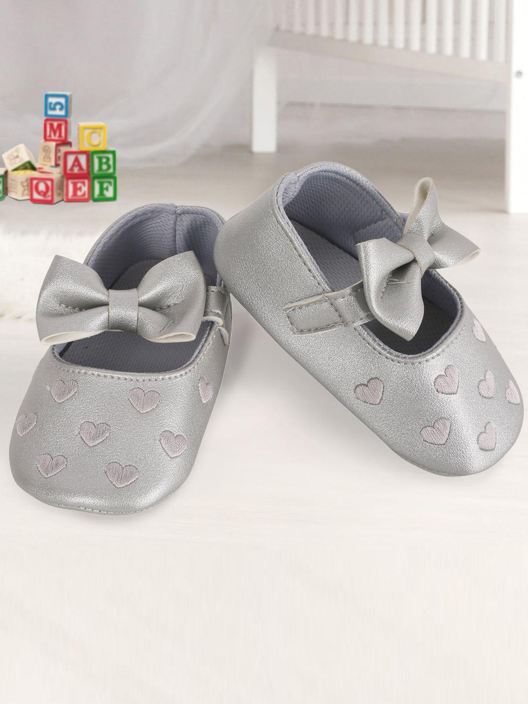 baby moo girls silver booties with bow