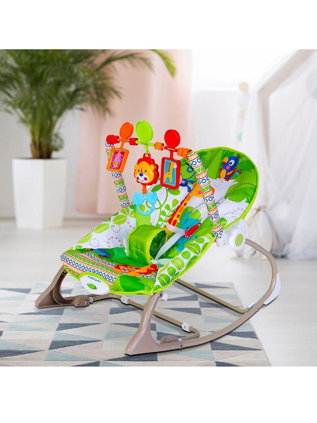 baby moo green portable rocker with hanging toys