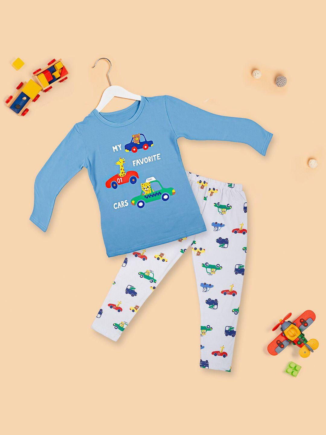 baby moo grey & blue pure cotton printed co-ord set
