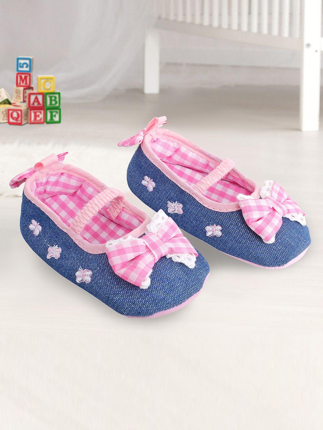 baby moo infant girls blue & pink hearts denim ballerina shoes