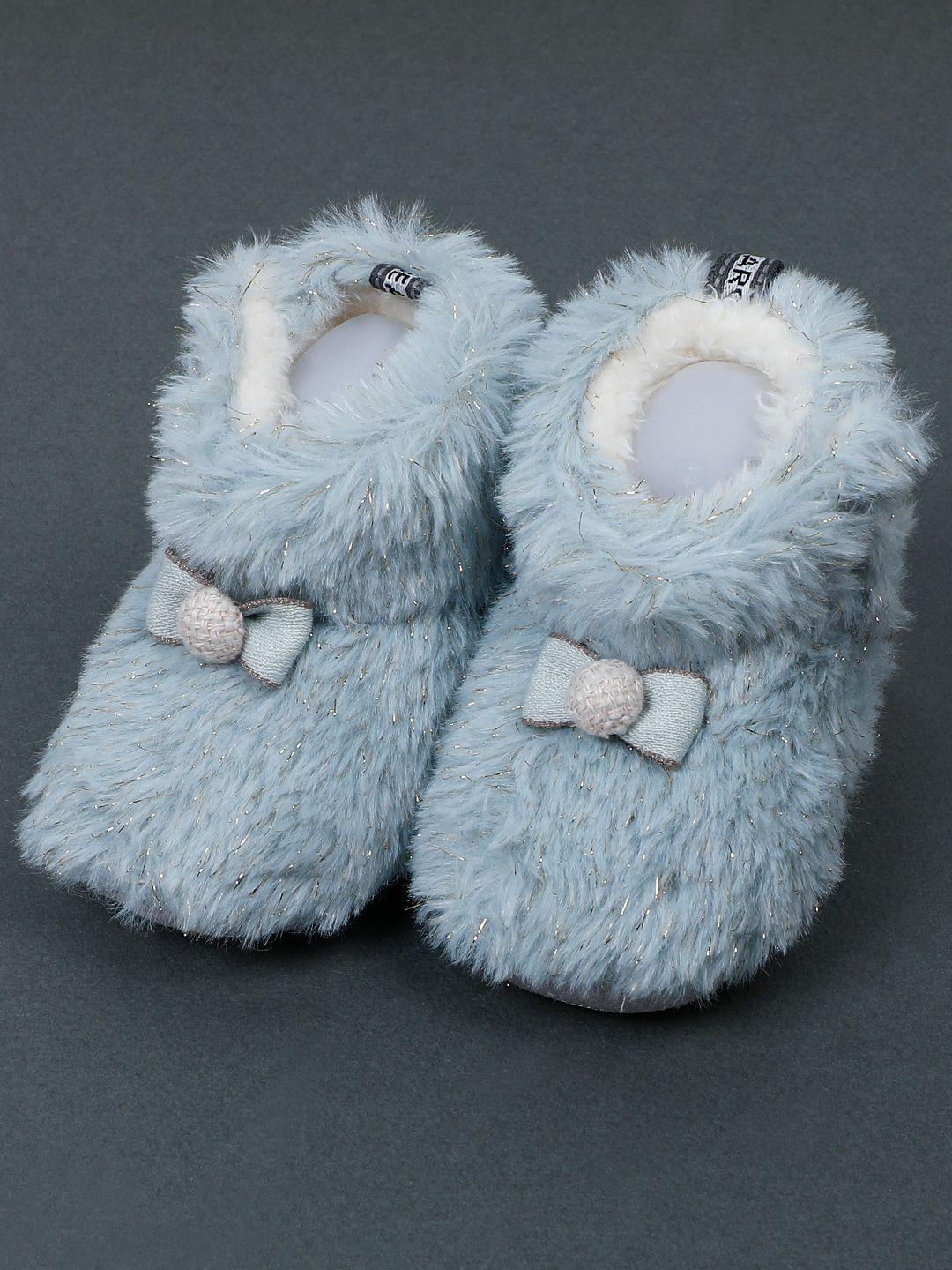 baby moo infant girls bow embellished pure wool anti-slip booties