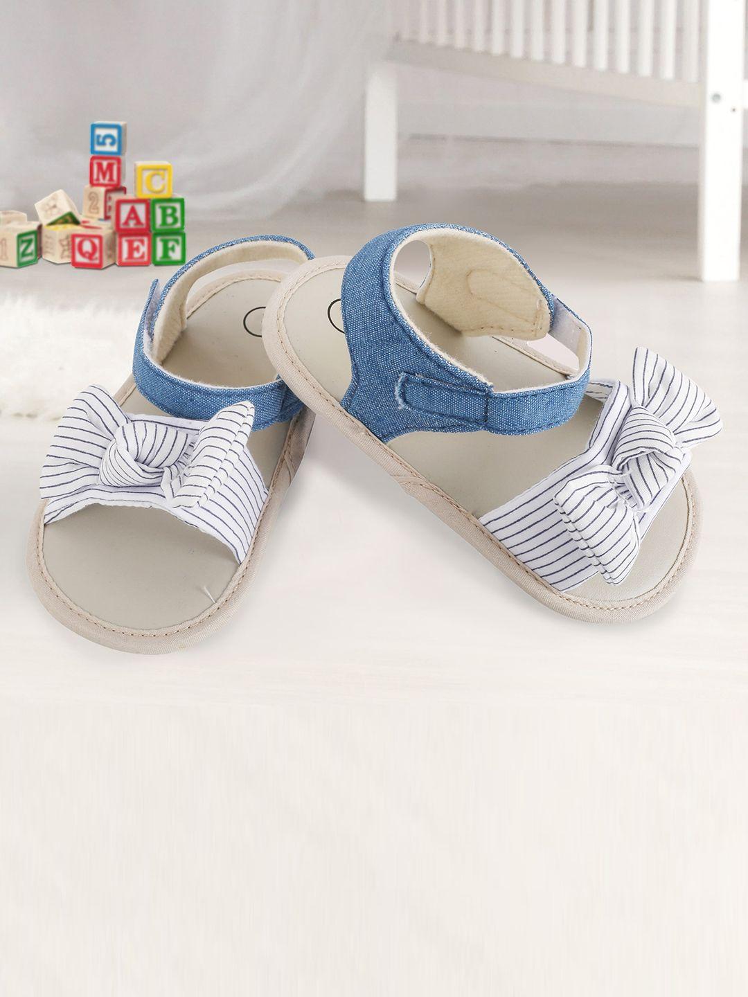 baby moo infant girls cream & blue solid booties