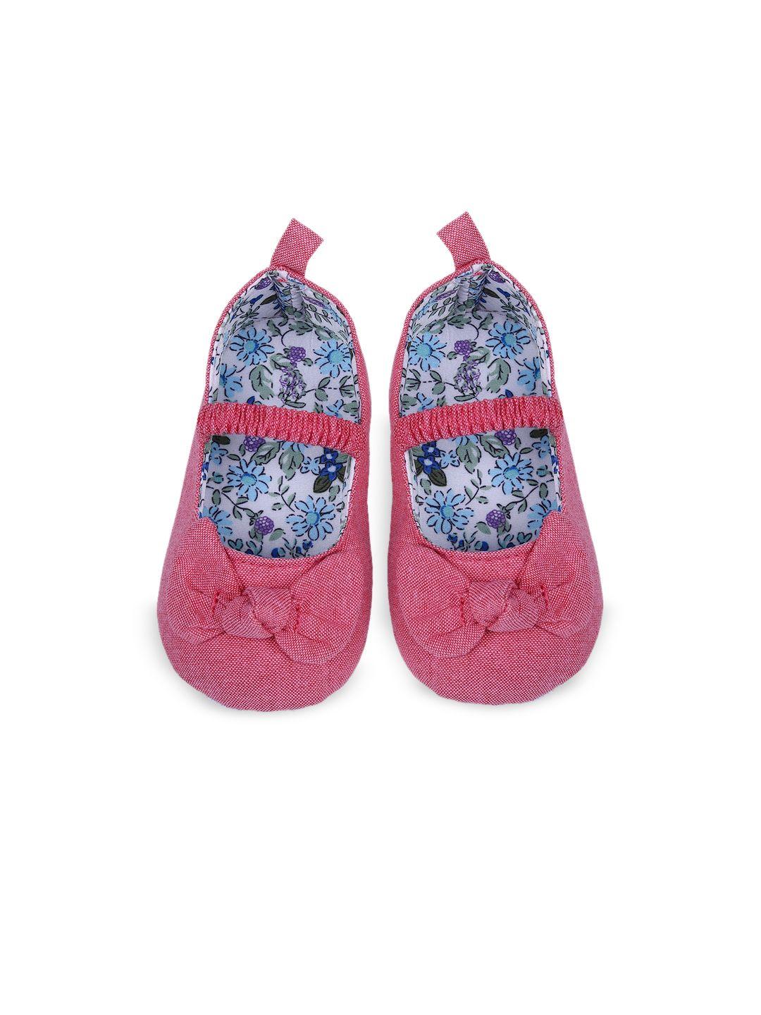 baby moo infant girls peach-colored printed anti-slip cotton booties