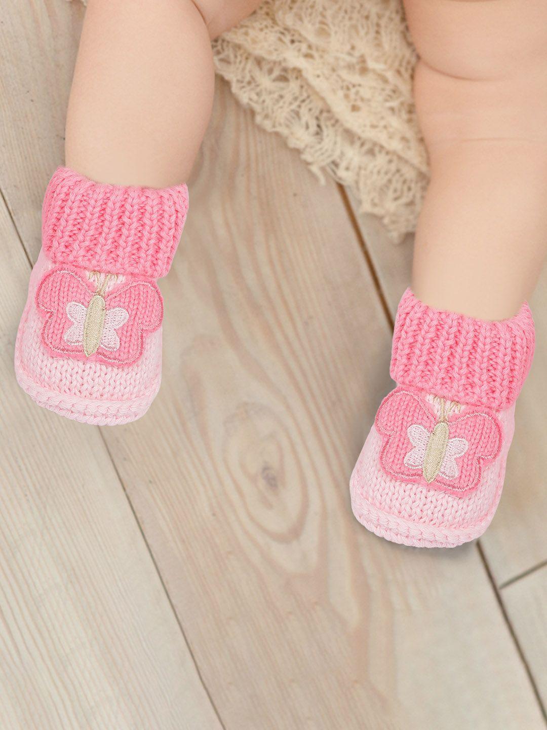 baby moo infant girls pink patterned organic-cotton crochet socks booties