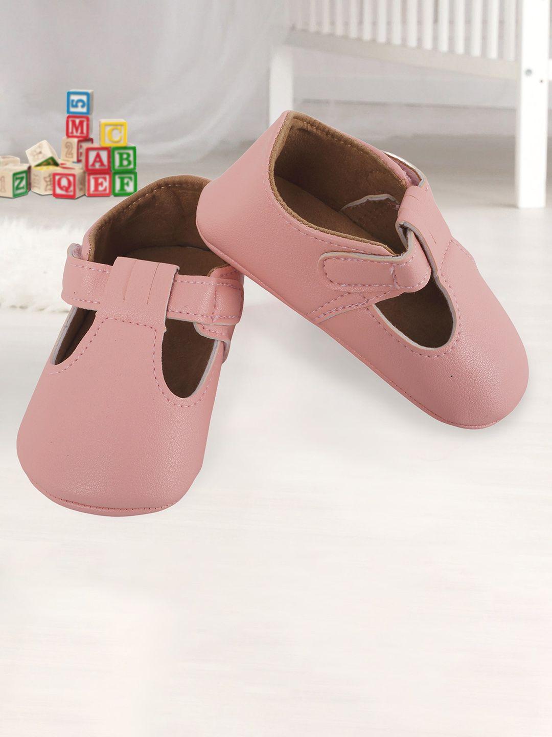 baby moo infant girls pink solid booties