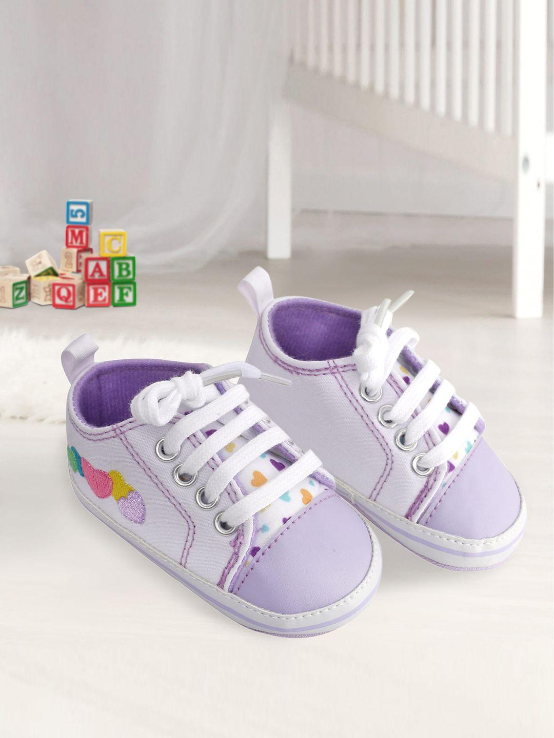 baby moo infant girls purple & white printed booties