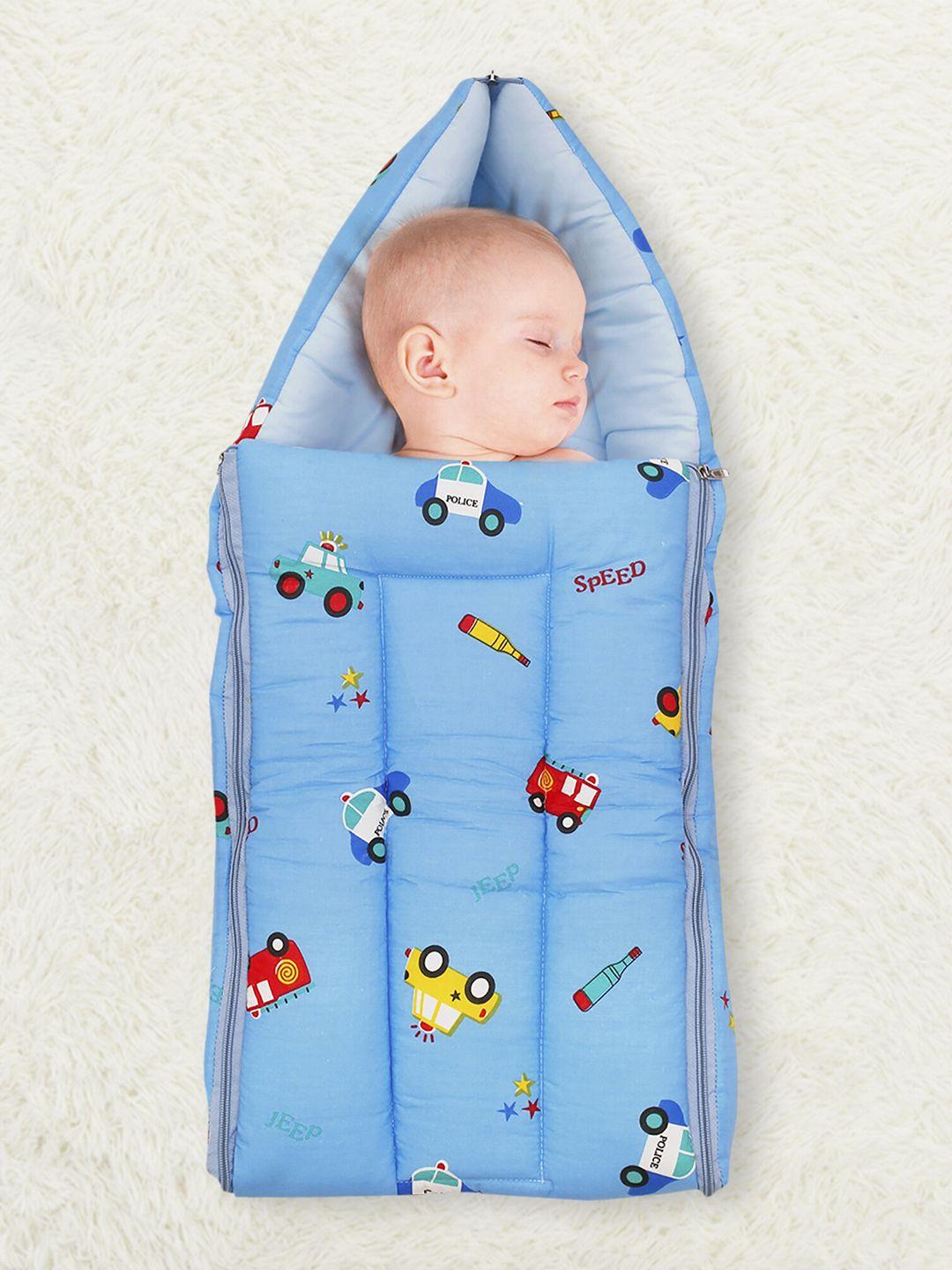 baby moo infant kids blue & red printed cotton sleeping bag