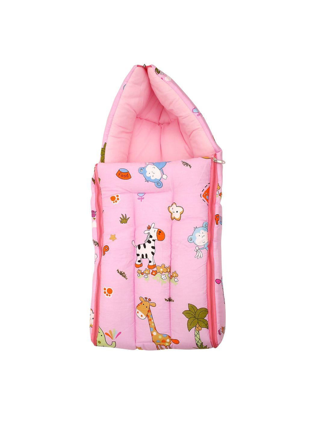 baby moo infant kids pink & brown printed cotton sleeping bag