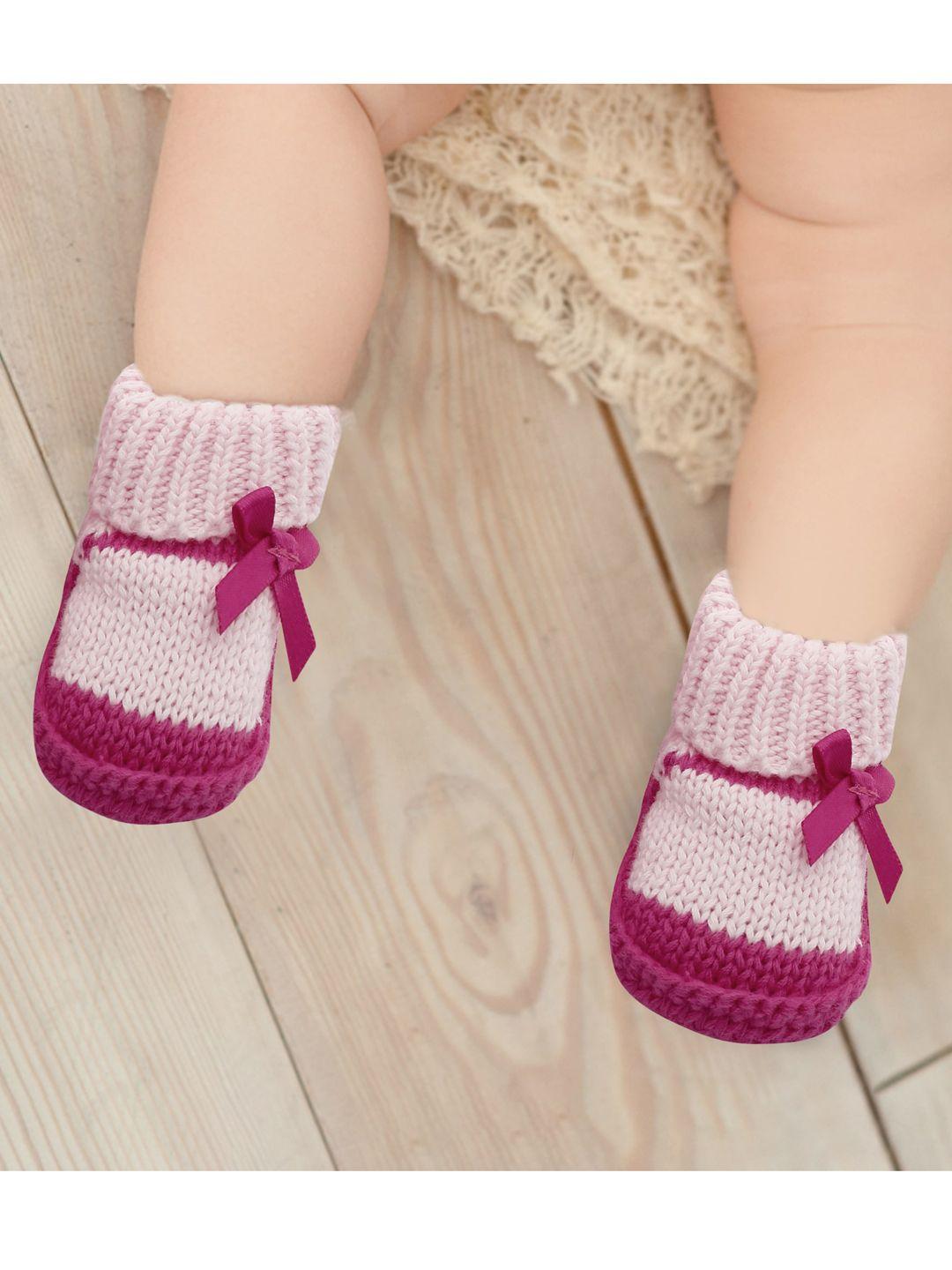 baby moo infant kids pink & purple knitted cotton booties