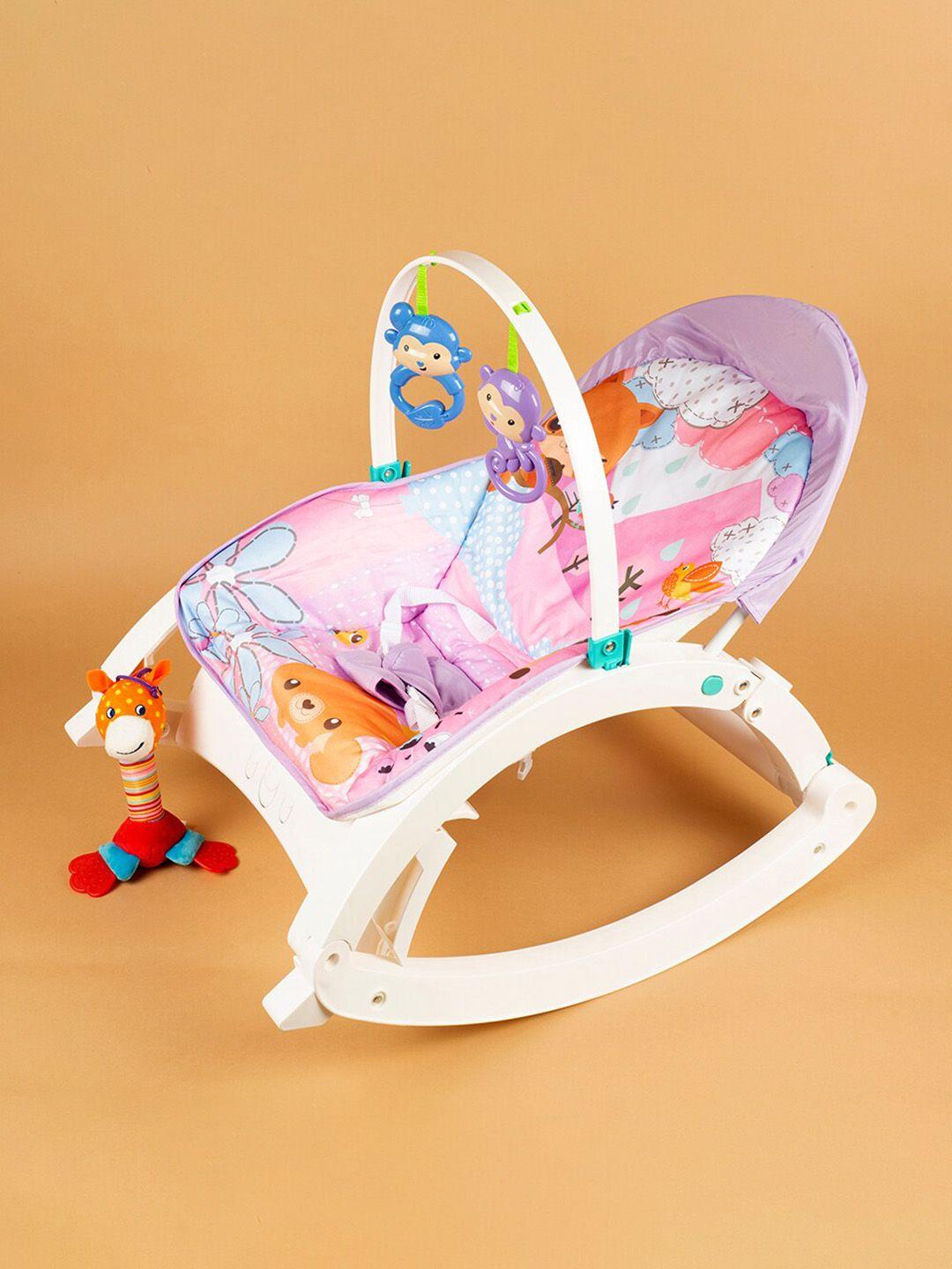 baby moo infant purple & white printed nature lover portable rocker