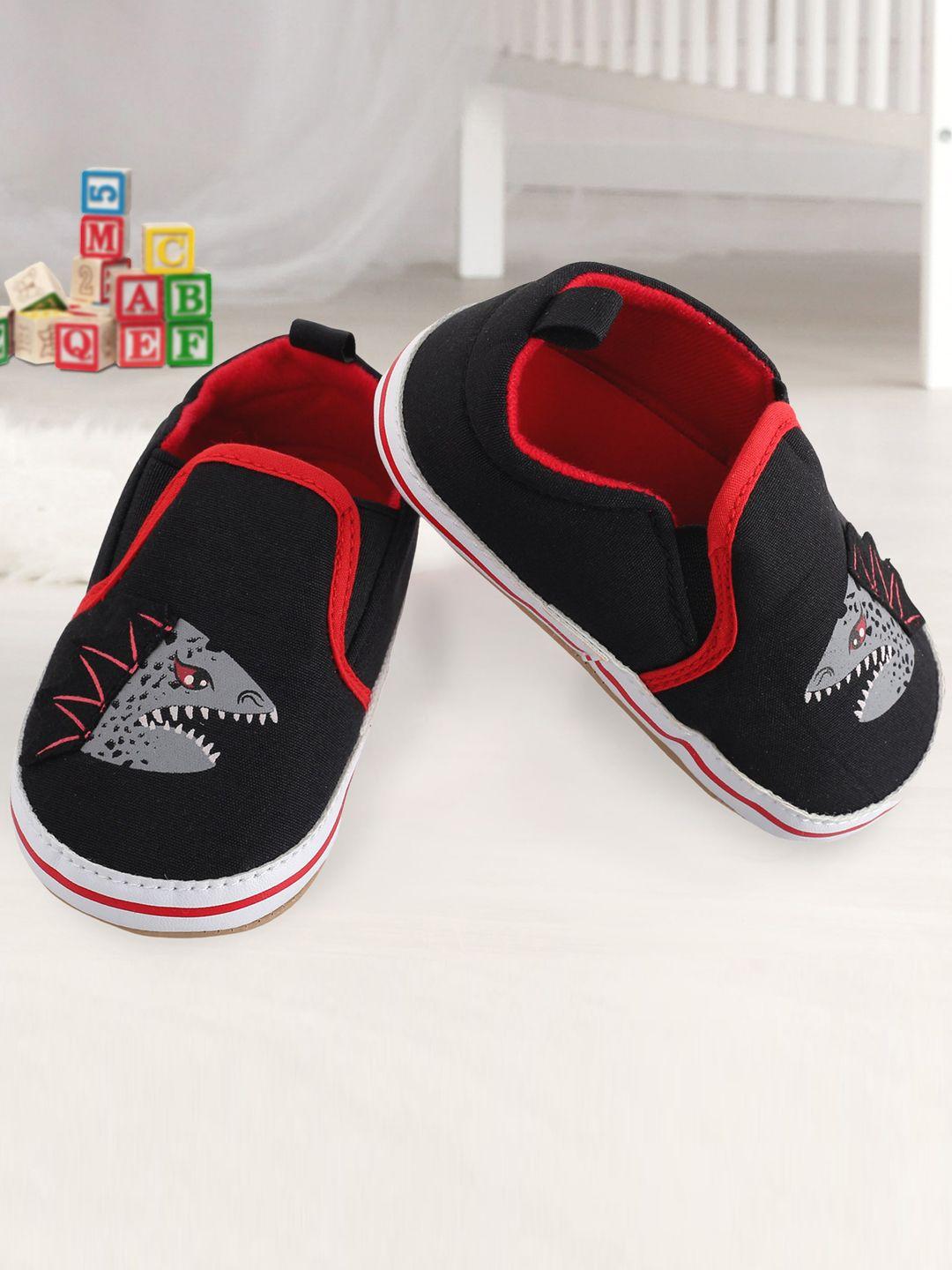 baby moo infants kids black & red self-design monster booties