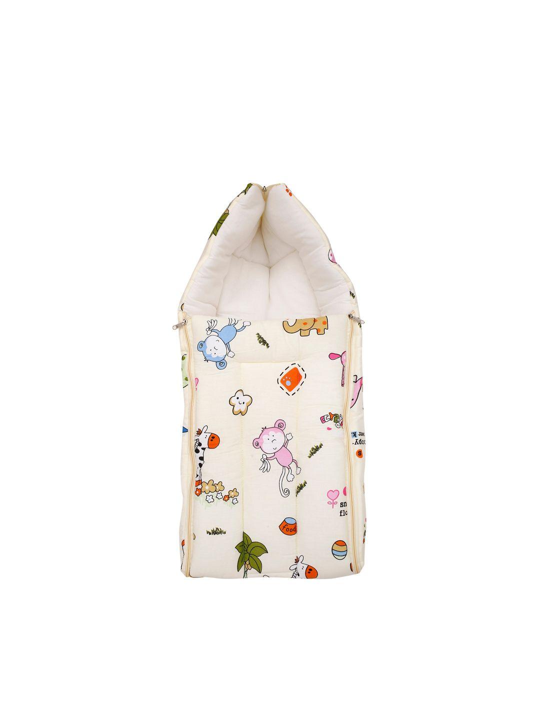 baby moo infants kids cream-coloured & pink printed cotton sleeping bag