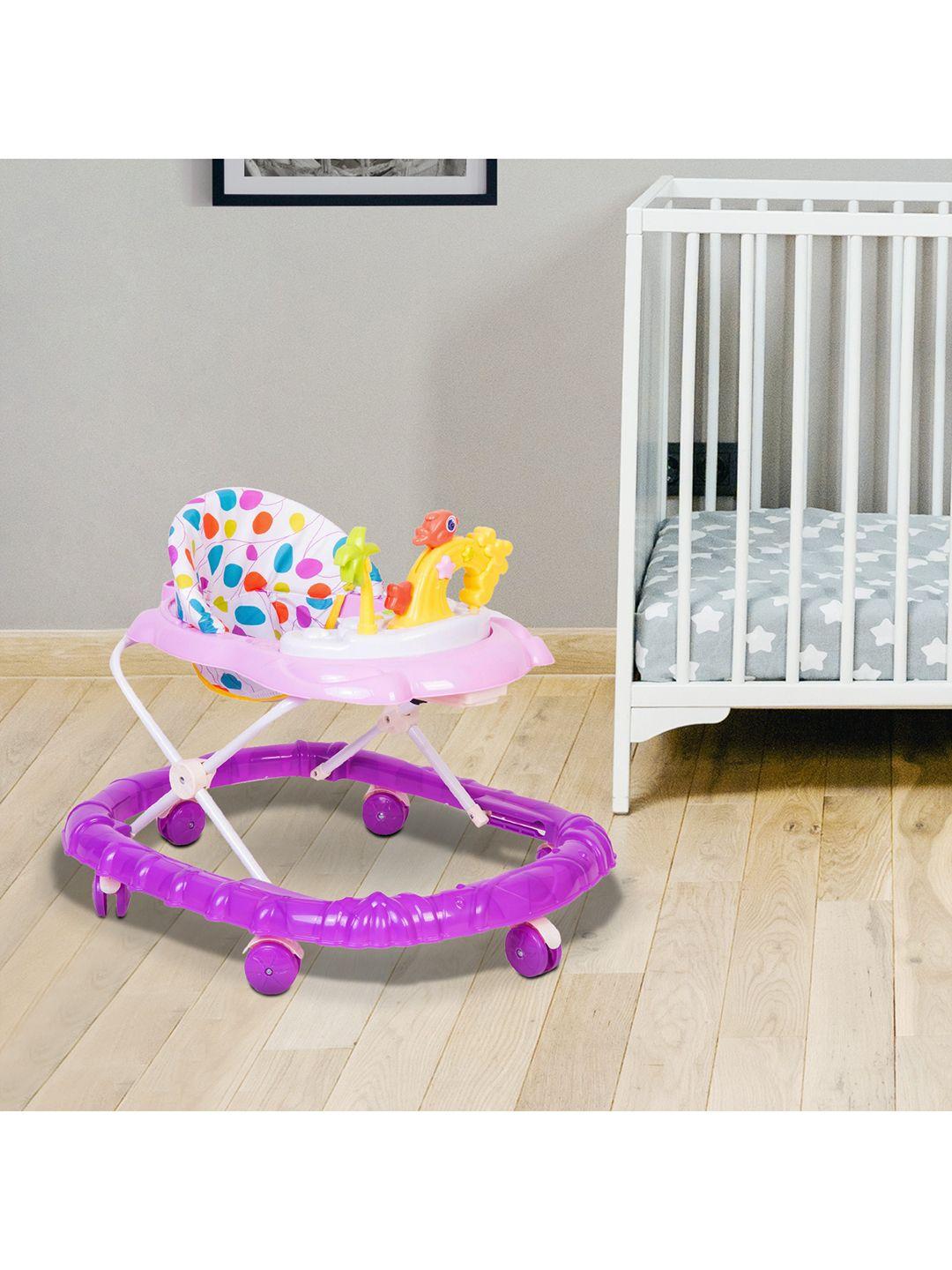 baby moo infants purple & white printed walker