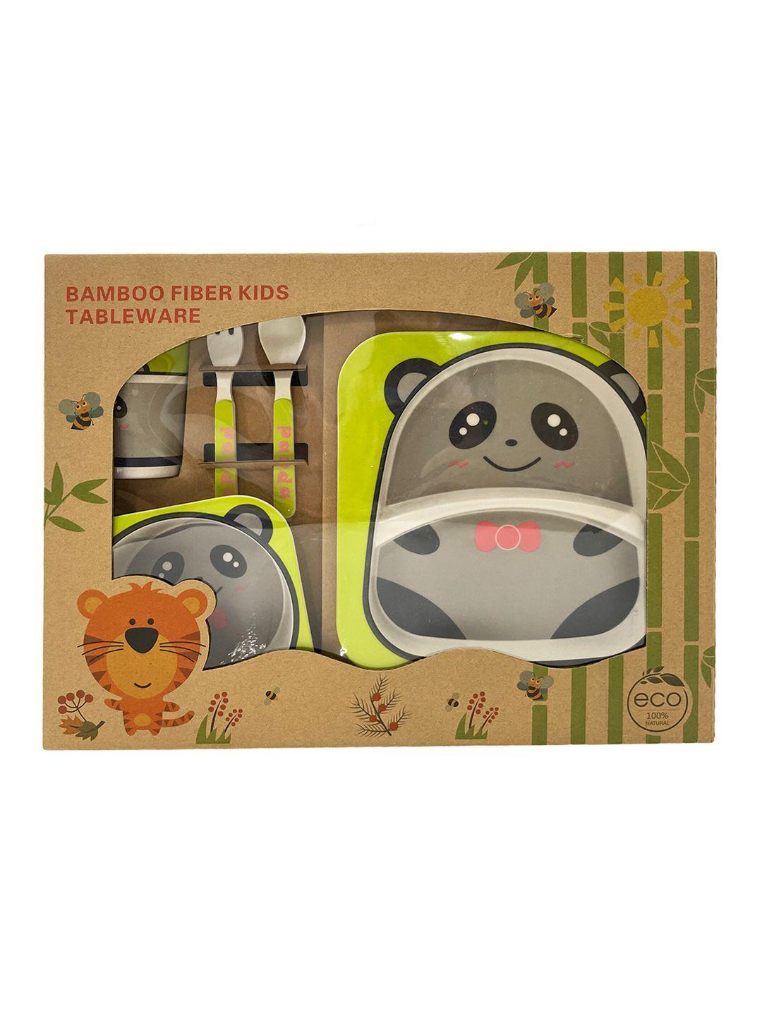 baby moo kids 5 pieces grey panda bamboo fiber dinner set